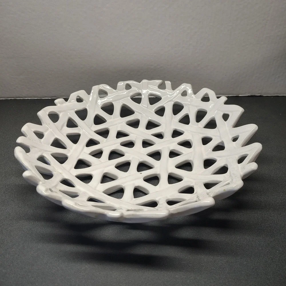 Pier 1 Imports Lattice Bowl Home Decor 12in White Woven Ceramic Centerpiece